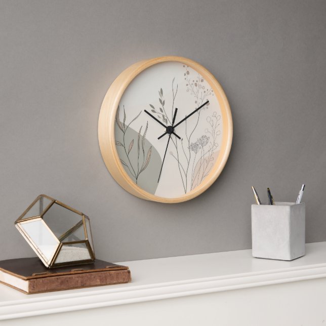 Minimal Botanical Clock – Abstract Line Art Uhr (Büro)