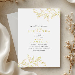 Minimal Botanical Faux Gold Wedding Einladung