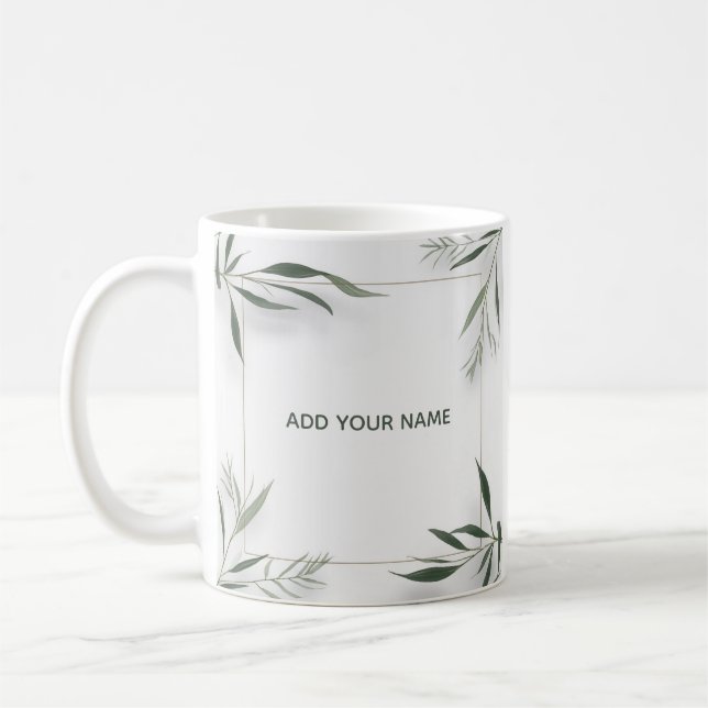 Minimal Botanical Frame Custom Name Mug Kaffeetasse (Links)
