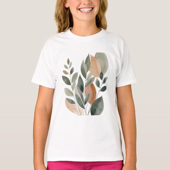 Minimal Botanical Leaf Pattern  T-Shirt (Vorderseite)