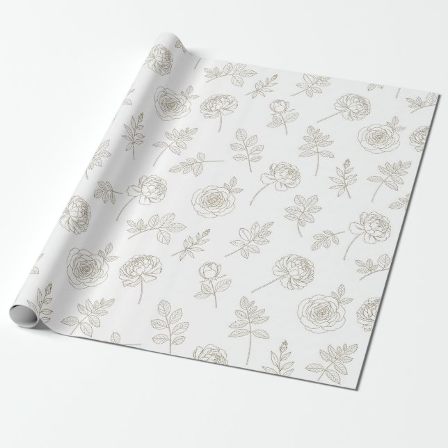 Minimal Botanical Line Art Pattern (8) Geschenkpapier (Ungerollt)