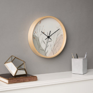 Minimal Botanical Wall Clock – Abstract Wildflower Uhr