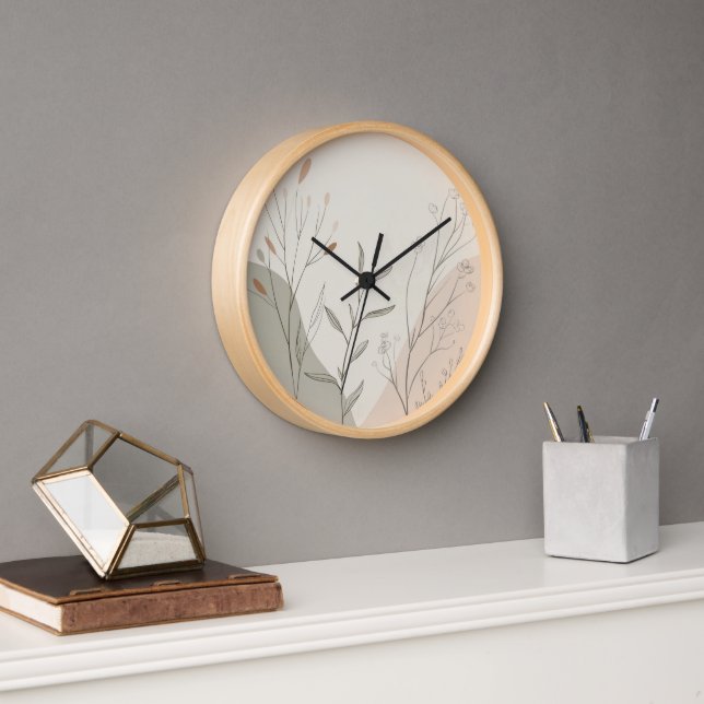 Minimal Botanical Wall Clock – Abstract Wildflower Uhr (Büro)