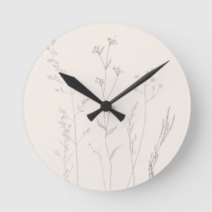Minimal Botanical Wall Clock – Soft Spring Runde Wanduhr