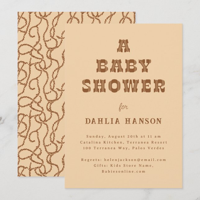 Minimal Braun Beige Western Babydusche Einladung (Vorne/Hinten)