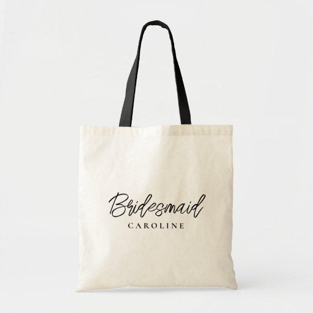 Minimal Brautjungfer Geschenk Schrift Stilvoll Tragetasche (Vorne)