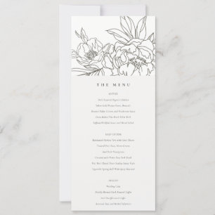 Minimal Brown Floral Sketch Wedding Menu Card Einladung