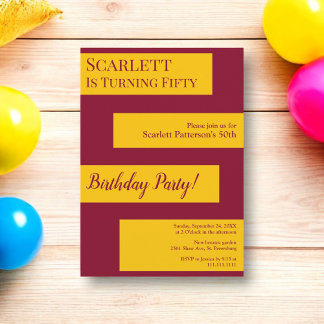 Minimal Burgund und Gold Elegant 50. Geburtstag Einladung