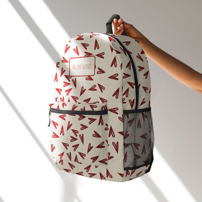 Minimal Burgundy & Cream Hearts Valentine Bedruckter Rucksack (Von Creator hochgeladen)