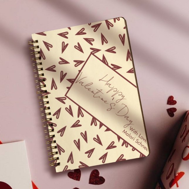 Minimal Burgundy & Cream Hearts Valentine Notizbuch (Von Creator hochgeladen)
