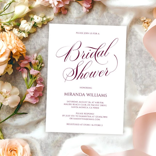 Minimal Burgundy Handwritten Script Bridal Shower Einladung (Von Creator hochgeladen)