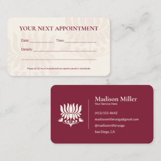 Minimal Burgundy Lotus Floral Yoga Wellness Terminkarte