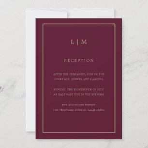 Minimal Burgundy Monogram Einfache Elegante Hochze Einladung