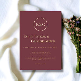 Minimal Burgundy Typografie Elegante Wedding Gold Folieneinladung