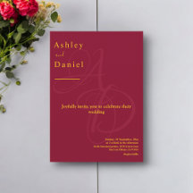 Minimal Burgundy und Gold Monogram Elegante Hochze