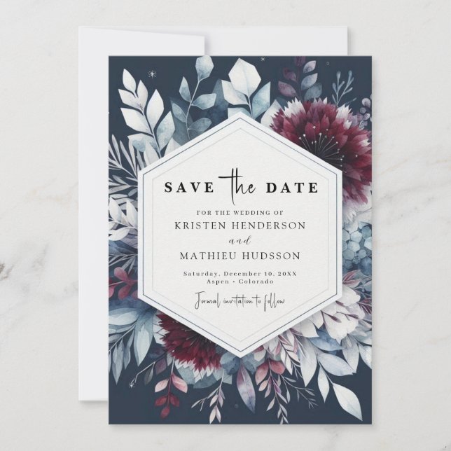 Minimal Burgundy Wedding Save The Date (Vorderseite)