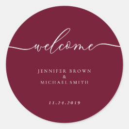 Minimal Burgundy Willkommen Runder Aufkleber