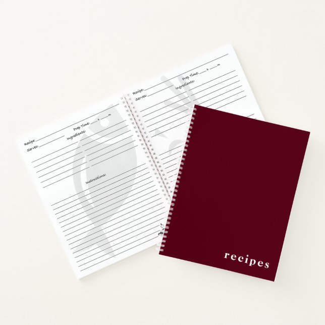 Minimal Burgundy Wine & White "Rezepte" Notebook Notizbuch (Innenseite)