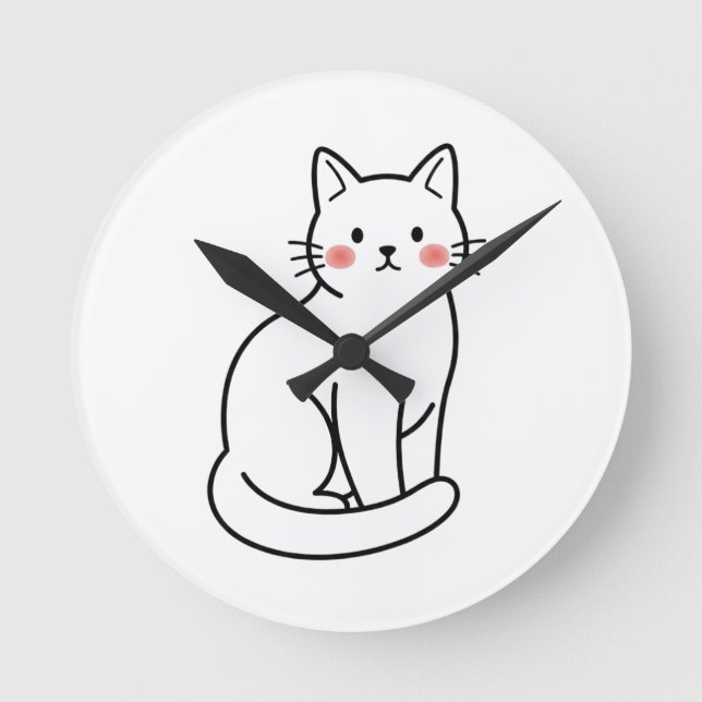 Minimal Cat Wall Clock – Cute Simple Kitty Design Runde Wanduhr (Vorderseite)