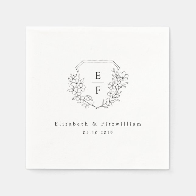 Minimal Cherry Blossom Monogram Wappen Hochzeit Serviette (Vorderseite)