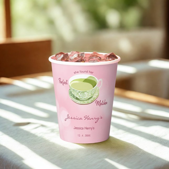 Minimal Cherry Blossom Pink Matcha Brautparty Pappbecher (Von Creator hochgeladen)