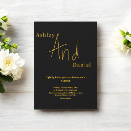 Minimal Chic Black and Gold Elegante Hochzeit Einladung