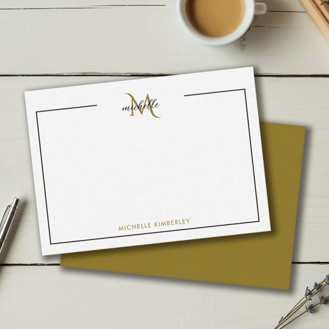 Minimal Chic Black and Gold Monogram Mitteilungskarte (Minimal Chic Black and Gold Monogram Note Card)