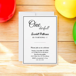 Minimal Chic Black and White Elegante 1. Geburtsta Einladung