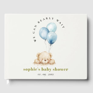 Minimal Chic Blue Bearly Wait Balloon Baby Dusche Gästebuch