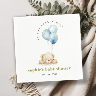 Minimal Chic Blue Bearly Wait Balloon Baby Dusche Serviette