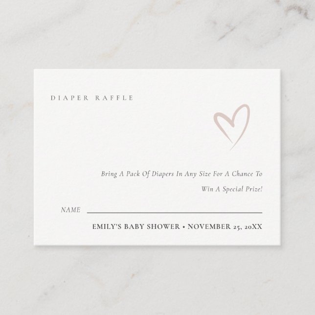 Minimal Chic Blush Heart Diaper Raffle Baby Dusche Begleitkarte (Vorderseite)