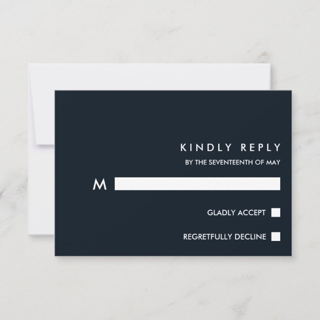 Minimal Chic Dark Blue | Typografy Wedding RSVP Karte (Vorderseite)