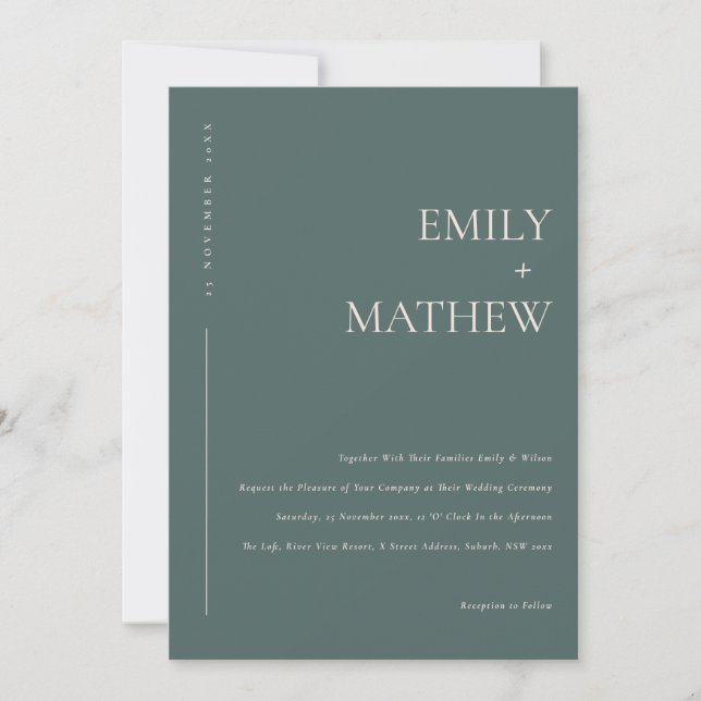 Minimal Chic Dusky Green Blush Typografy Wedding Einladung (Vorderseite)