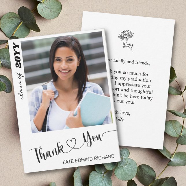 Minimal Chic Foto Elegantes Script Abitur Dankeskarte (Von Creator hochgeladen)