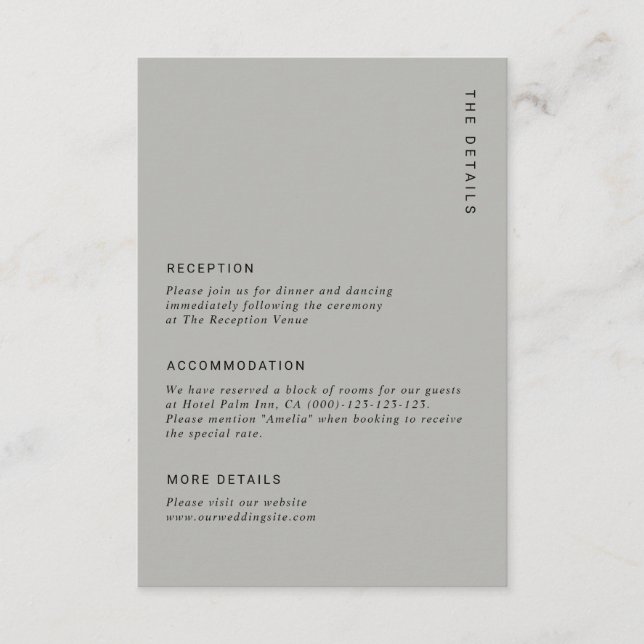 Minimal & Chic Grey Modern Simple Wedding Details Begleitkarte (Vorderseite)