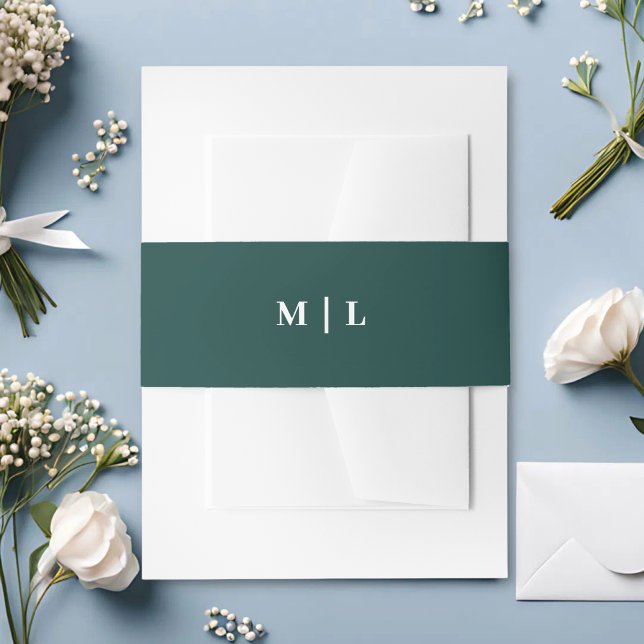 Minimal Chic Hunter Green & White Monogram Wedding Einladungsbanderole (Von Creator hochgeladen)