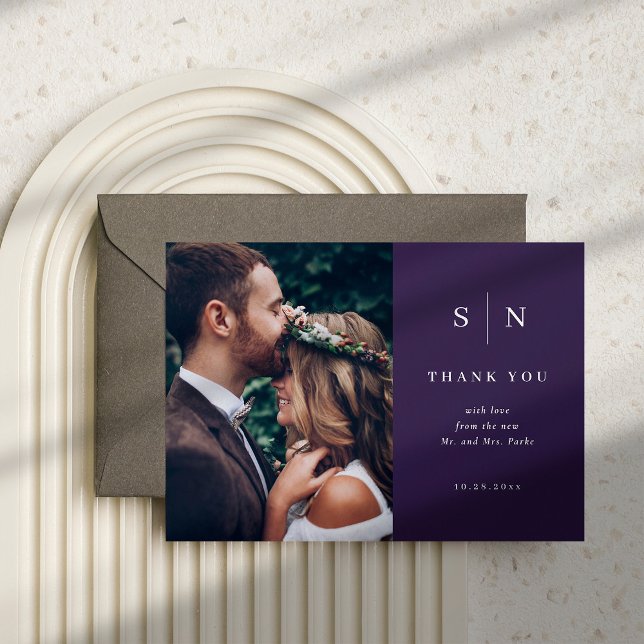 Minimal Chic | Lila Hochzeitssemble Foto Vielen Da Postkarte (This colorful, classic purple save the date card features your photo plus lots of room for a message)