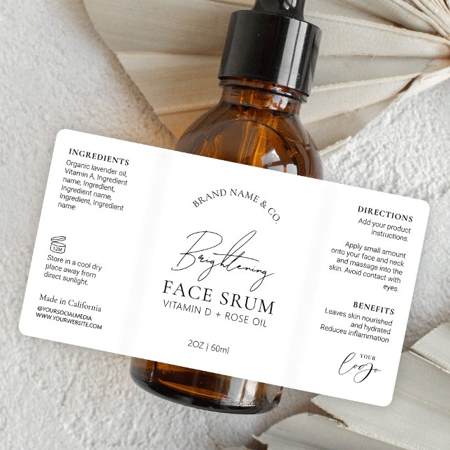 Minimal Chic Logo Serum 2OZ Tropferpumpe Flasche (Sophisticated 2 OZ cosmetic bottle packaging label, great for face serums, skincare oil and more)