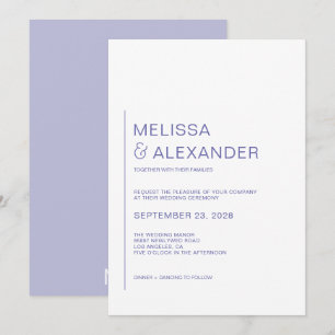 Minimal Chic periwinkle weiße Hochzeitseinladung Einladung