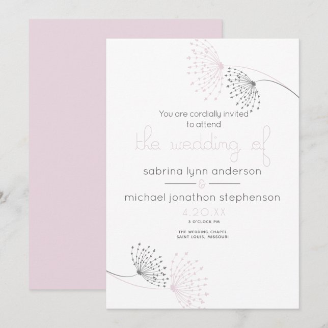 Minimal Chic Pink und Kohle Blume Einladung (Vorne/Hinten)