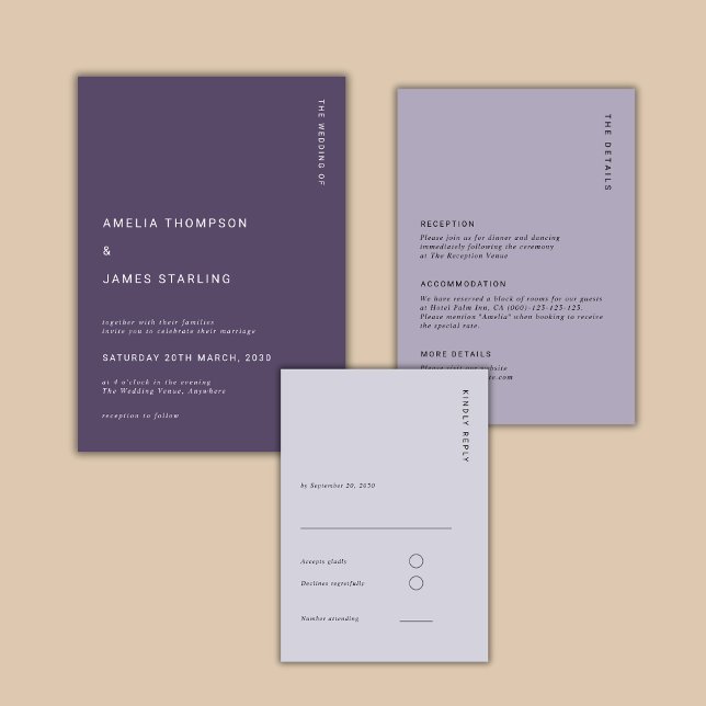 Minimal & Chic Purple Modern Simple Wedding Einladung (Von Creator hochgeladen)