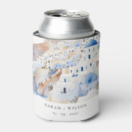 Minimal Chic Santorini Griechenland Wasserfarbenho Dosenkühler