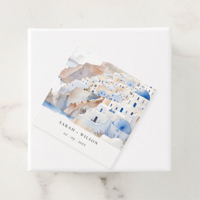 Minimal Chic Santorini Griechenland Wasserfarbenho Geschenkanhänger (Beispiel)