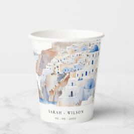 Minimal Chic Santorini Griechenland Wasserfarbenho Pappbecher
