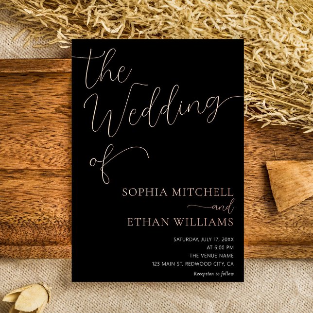 Minimal Chic Script Black Wedding Folieneinladung (Von Creator hochgeladen)