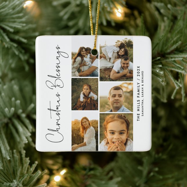 Minimal Christmas Blessings Script Family 6 Photos Keramikornament (Baum)