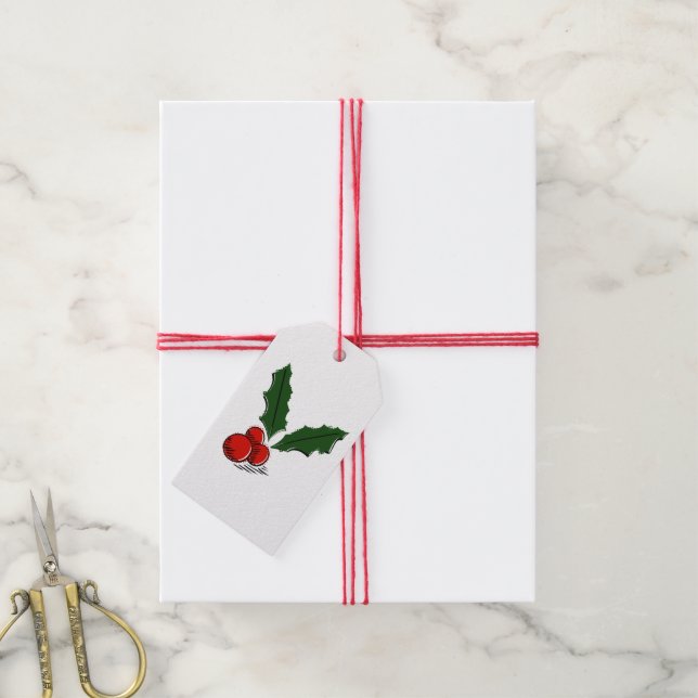 Minimal Christmas Holly Geschenkanhänger (Mit Garn)