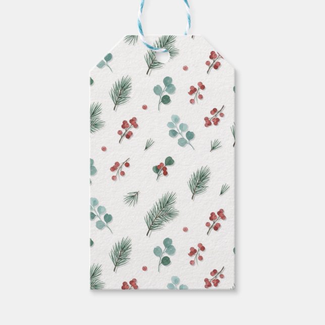 Minimal Christmas Pattern, Pine & Berries  Geschenkanhänger (Vorderseite)