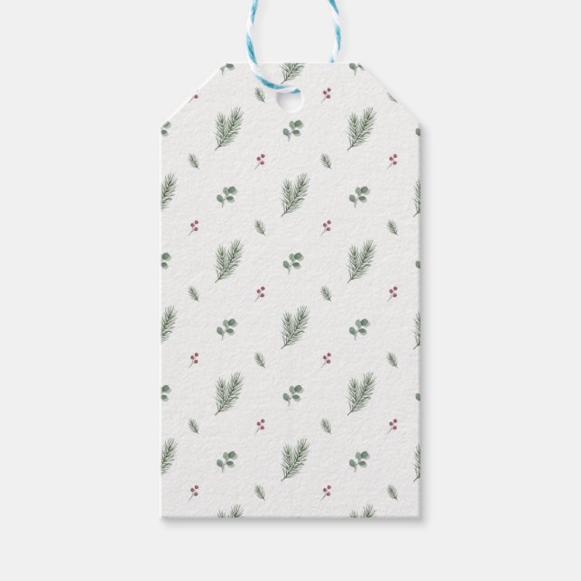 Minimal Christmas Pattern, Pine, Berries Geschenkanhänger (Vorderseite)