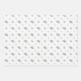 Minimal Christmas Pattern, Pine, Berries Geschenkpapier Set